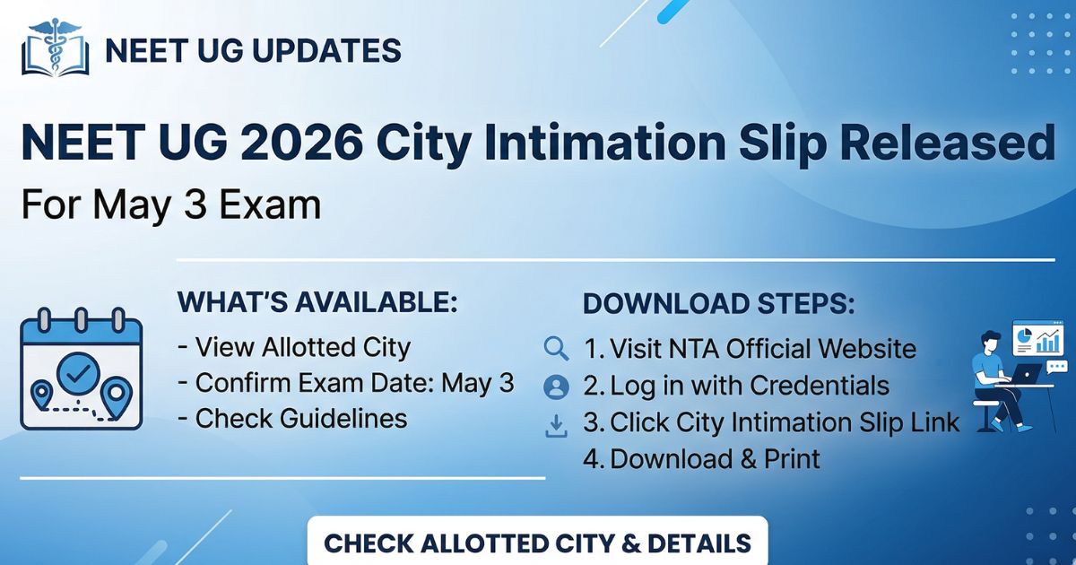NEET UG 2026 City Intimation Slip Released for May 3 Exam